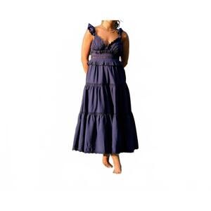 NEW SEA antonia puff sleeve dress in navy
